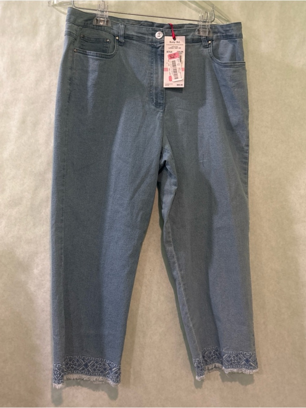 Ruby Rd. Light Blue Cropped Embroidered Hem Jeans